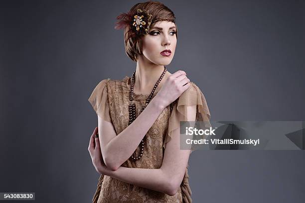 Girl In Style 20 With Short Hair In Elite Oldstyle Stock Photo - Download Image Now
