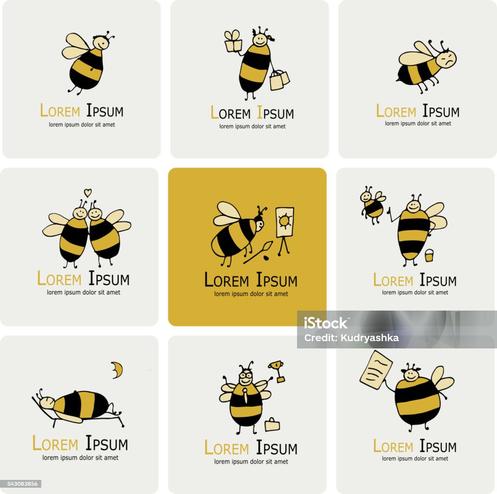 Funny Bee Collection Sketch For Your Design Stock Illustration - Download  Image Now - Animal, Anthropomorphic Smiley Face, Art - iStock