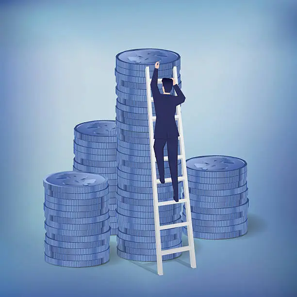 Vector illustration of Businessman climbing on ladder