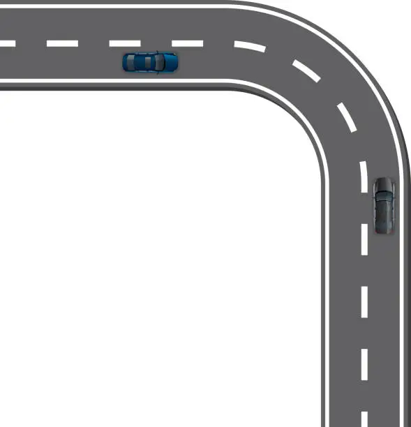 Vector illustration of Bending road and car