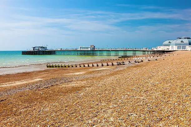 The beach and pier at Worthing West Sussex England UK Europe