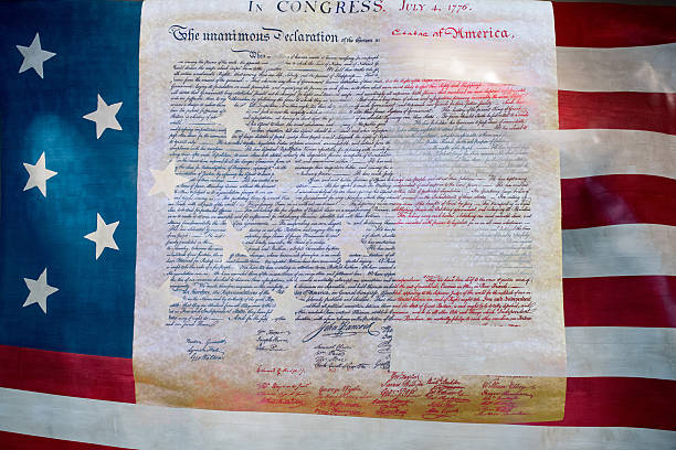 istock Declaration of independence 4th july 1776 on usa flag 543087280
