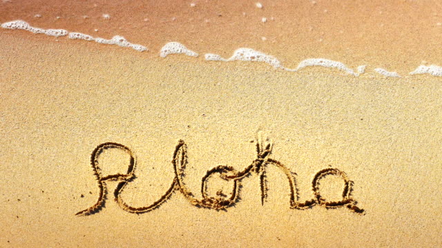 Aloha Words Written in Sand, Tropical Hawaii Beach, Travel Vacation