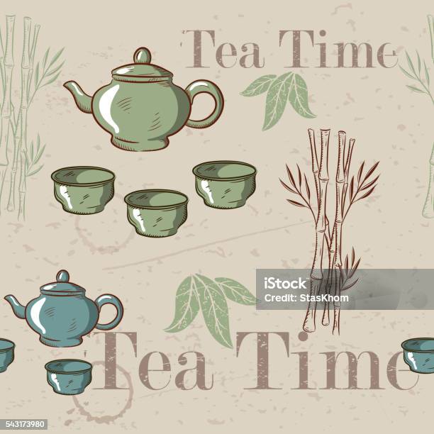 Tea Time Vintage Seamless Background Retro Kettle Pattern Stock Illustration - Download Image Now