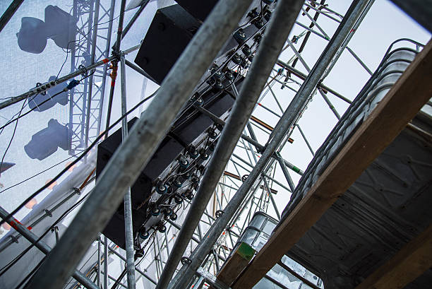istock Metal girder extensive scaffolding providing platforms for stage structure support 543174124