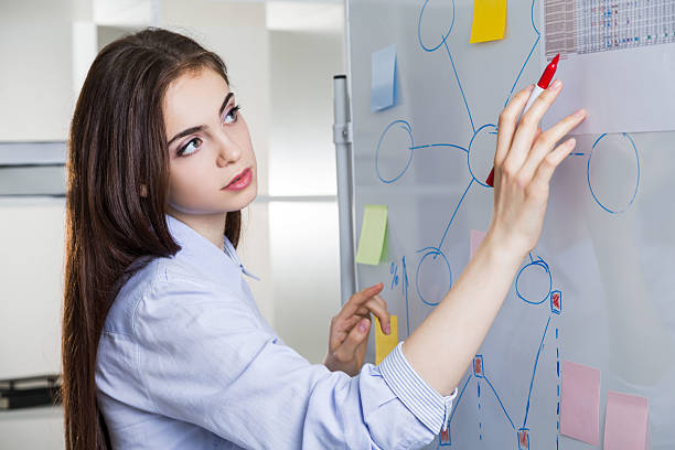 istock Woman drawing charts on whiteboard 543174290