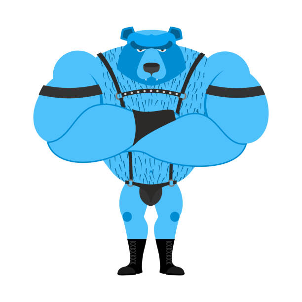 Gay bear symbol of sexual community. Big strong blue bear Gay bear symbol of sexual community. Big strong blue bear. Tons powerful wild animal in  leather suit man gay stock illustrations