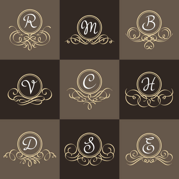 Set Of Classic Elegant Frames Classical curved border with capital letters. fancy letter b drawing stock illustrations