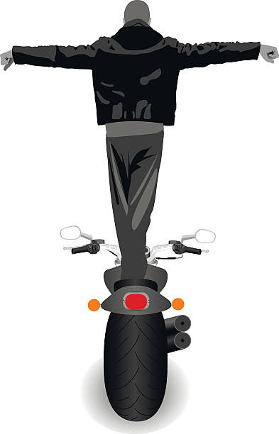 ilustraciones, imágenes clip art, dibujos animados e iconos de stock de hospedarse en moto de altura completa manos plantear aislado - motorcycle motorcycle racing rear view riding