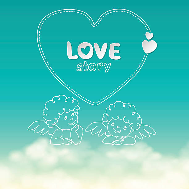Illustration of hand drawn love story quote width cupid on vector art illustration