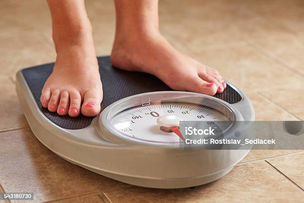 Female Feet On Weight Scale Stock Photo - Download Image Now - Weight Scale, Scale, Weight