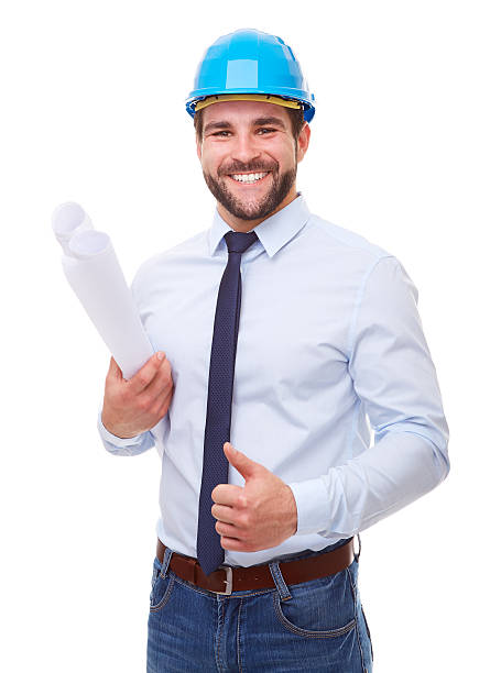 istock Businessman architect makes a gesture with thumb up 543181682