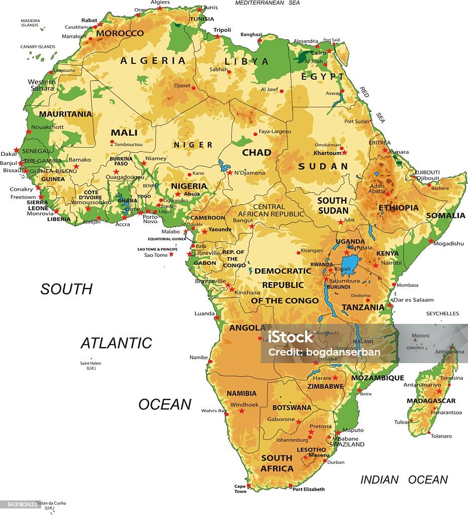 Bản đồ Vật Lý Châu Phi - Khám phá những cung đường nguy hiểm, các hệ sinh thái đa dạng và những cao nguyên bí ẩn của Châu Phi với bản đồ Vật Lý. Nó cung cấp cho quý khách thông tin về địa hình, dòng sông và núi lửa giúp tăng cường kỹ năng khám phá và định hướng của bạn. Liệu bạn có đủ sức mạnh để khám phá toàn bộ Châu Phi không?