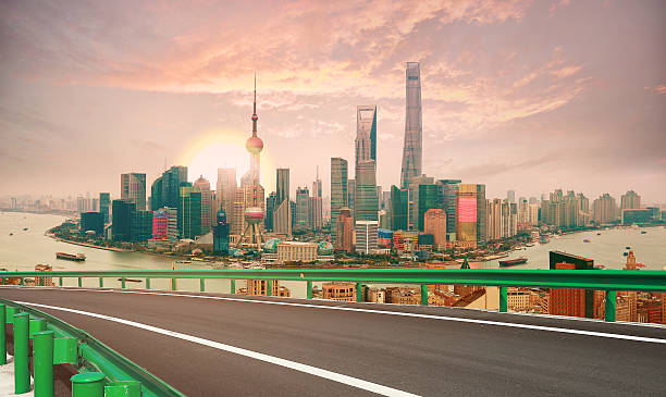 istock Empty wood floor with bird-eye view at Shanghai bund Skyline 543182896