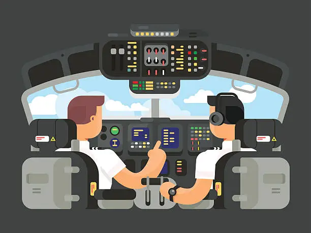 Vector illustration of Pilots in cockpit flat design