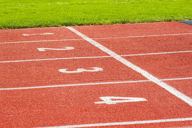 istock Red treadmills at the stadium with the numbering 543186298
