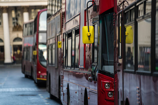 Close-Up View of Red London Double Decker Bus in city of London, UK
