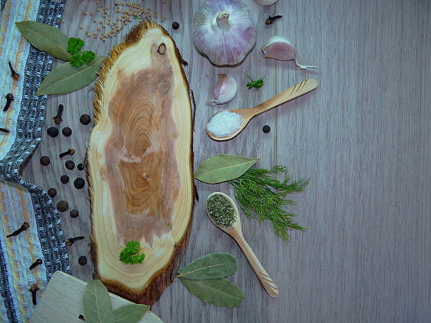 istock wooden Board with spices 543190288