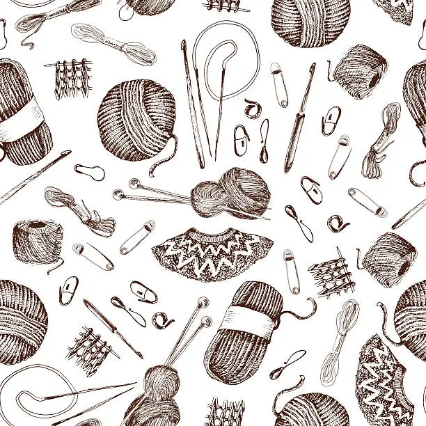 Vector illustration of Pattern with knitting accesories