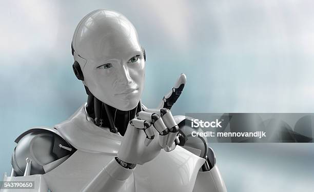 Irobot Touch Stock Photo - Download Image Now - Robot, Artificial Intelligence, Cyborg