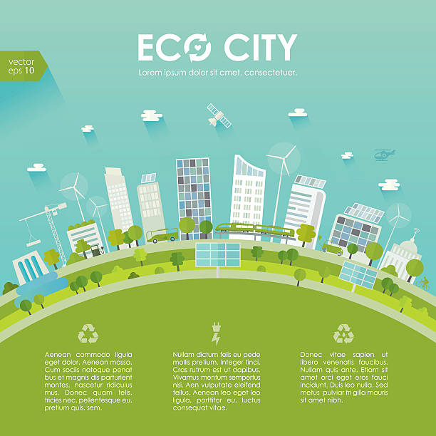 ilustraciones, imágenes clip art, dibujos animados e iconos de stock de concepto de desarrollo sostenible a la ciudad - transportation nature environment electric car