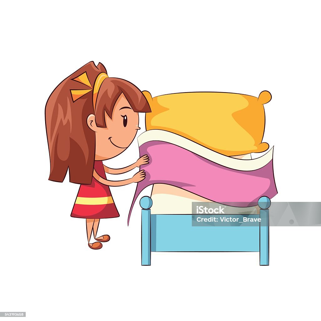 Girl Making Bed Stock Illustration - Download Image Now - Bed - Furniture,  Making, Preparation - iStock