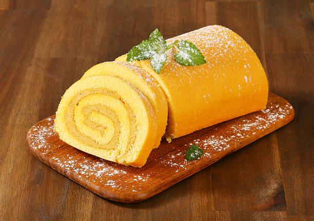 Swiss roll peanut butter cream sponge cake roulade
