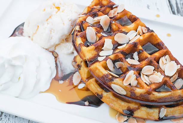 istock chocolate waffle on top with almond 543197826