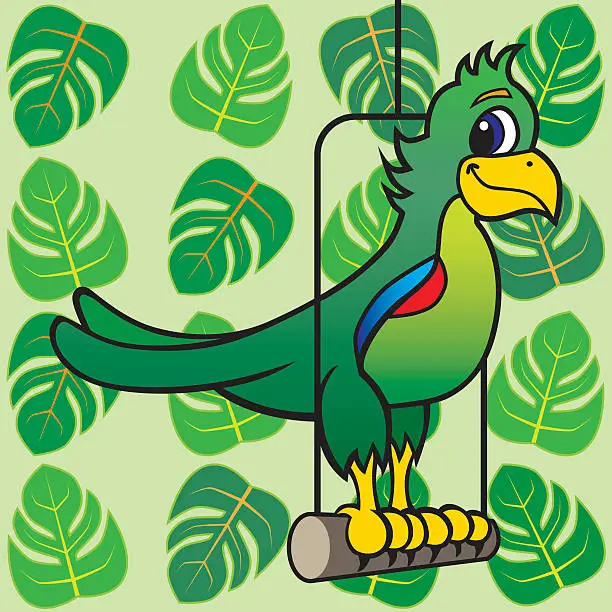 Vector illustration of Cartoon parrot with leaves