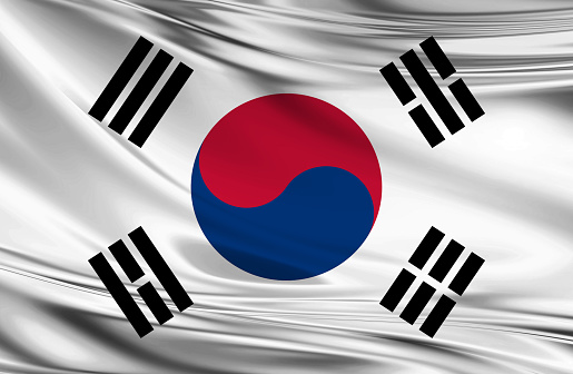 South Korean Flag, three dimensional render, satin texture