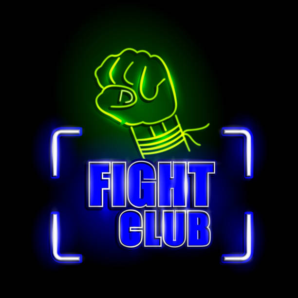 neon light szyld dla fight club - martial stock illustrations