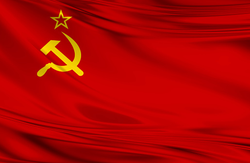Soviet Union flag, three dimensional render, satin texture