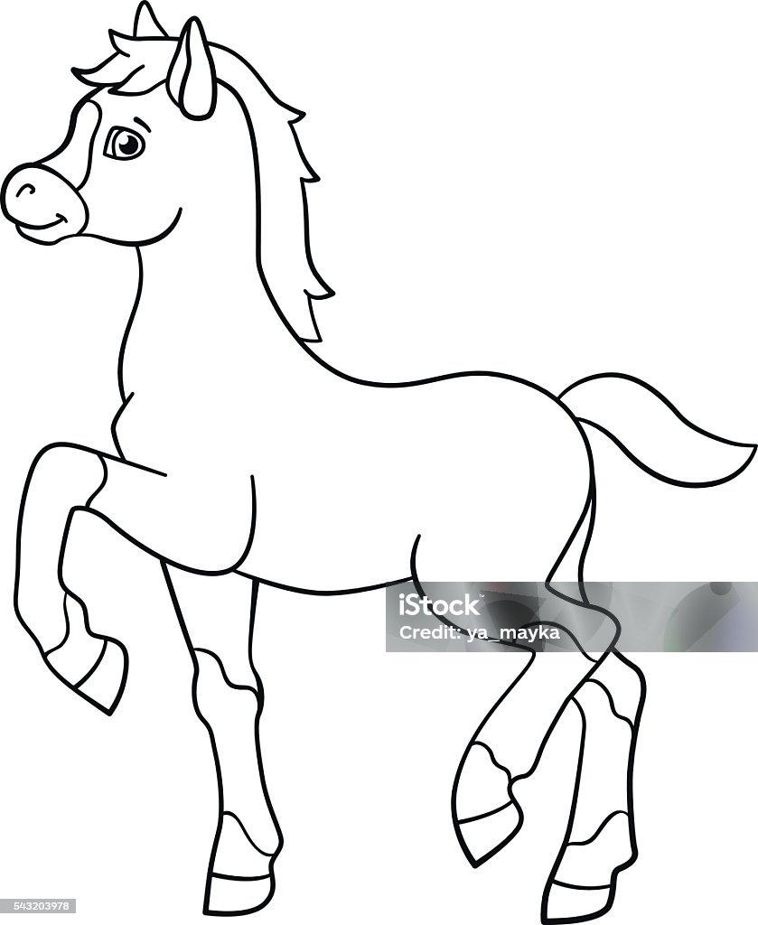 Coloring pages. Farm animals. Little cute foal. Coloring pages. Farm animals. Little cute foal walks and smiles. Animal stock vector