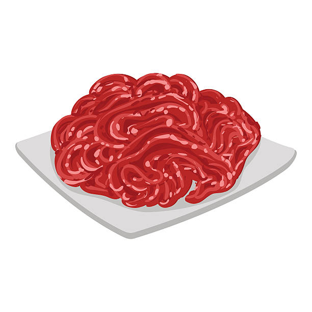 Vector illustration of mince meat Colorful vector modern illustration of mince meat on a plate. Cooking Ingredients. Healthy organic food. Cartoon vector illustration. Organic farm product. Cutlet stock illustrations
