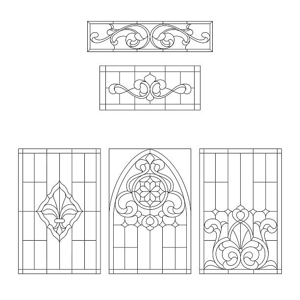 ilustraciones, imágenes clip art, dibujos animados e iconos de stock de artículos decorativos para vidrieras - stained glass church window glass