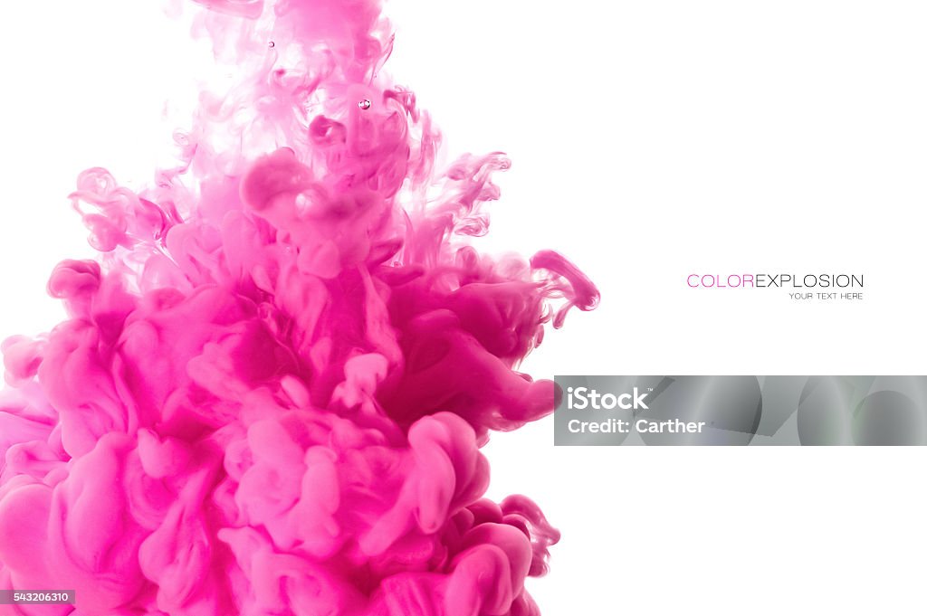 Acrylic Ink in Water. Color Explosion Color explosion. Closeup acrylic ink in water isolated on white with copy space for text Exploding Stock Photo