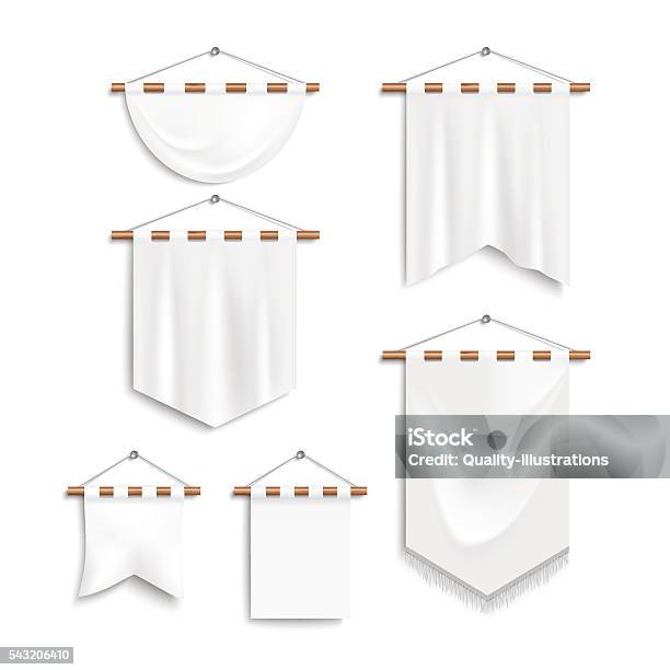 Set Of Realistic White Textile Banners Stock Illustration - Download Image Now - Medieval, Banner - Sign, Blank