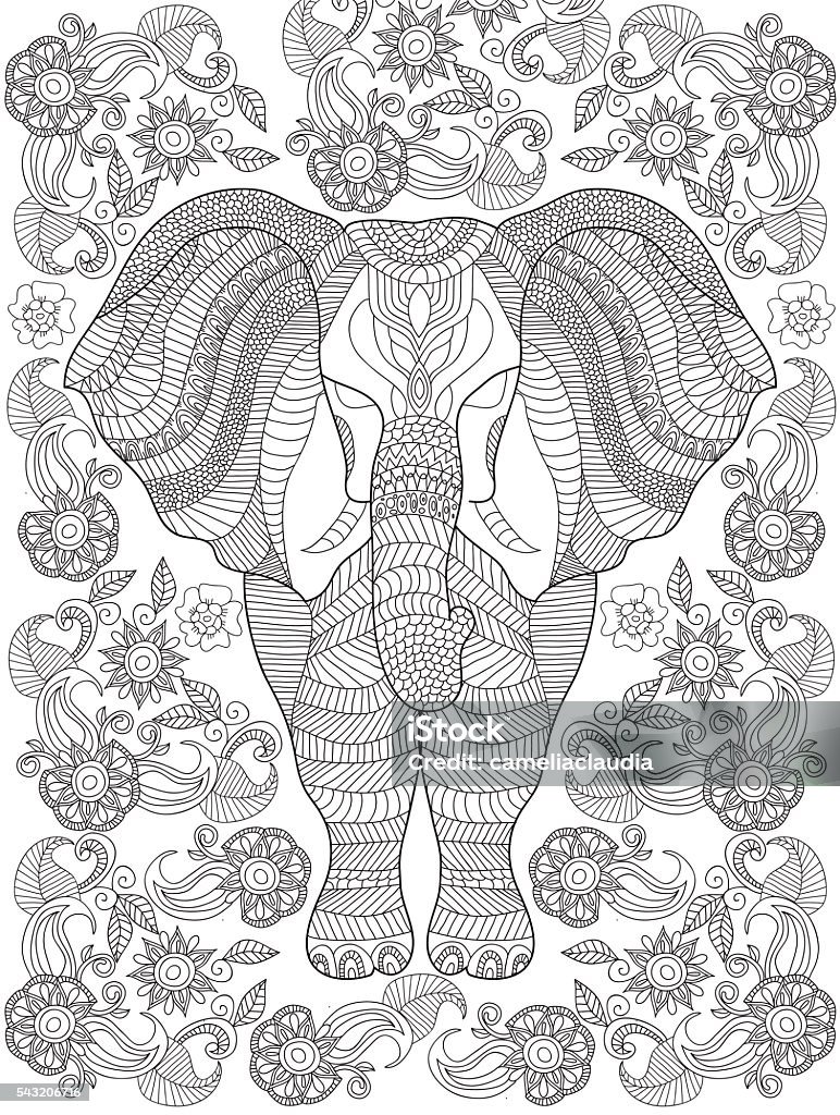 coloring page hand drawn elephant coloring page Activity stock vector