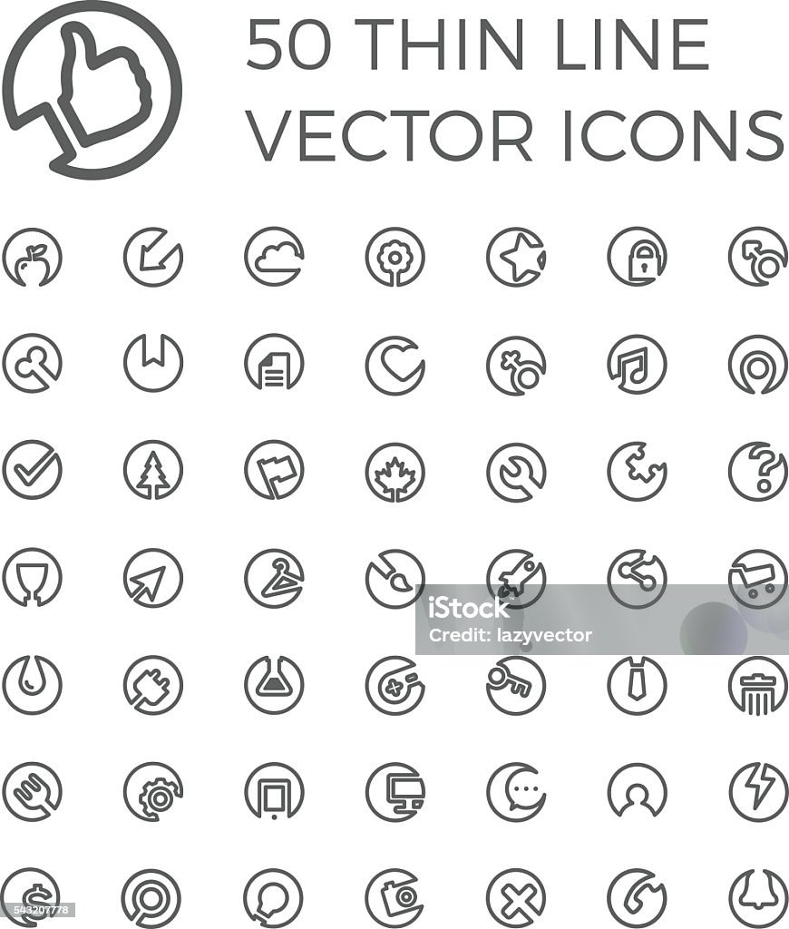 Vector Thin Line Icons 50 Vector Thin Line Icons for business, multimedia, communication, ecology, education, medicine, shopping. Simple linear symbols set. Apple - Fruit stock vector