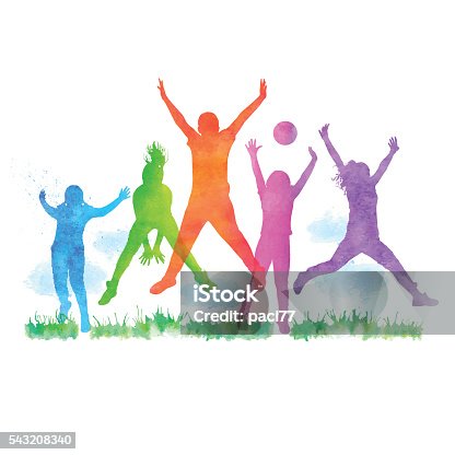 istock Watercolour Happy Children Jumping 543208340