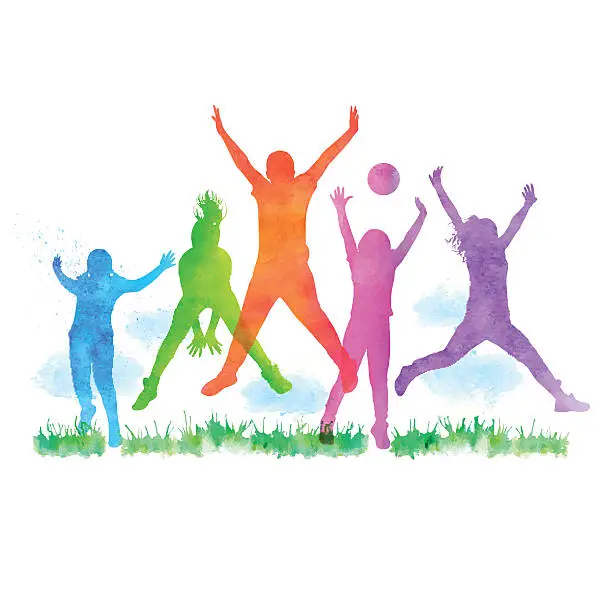Vector illustration of Watercolour Happy Children Jumping
