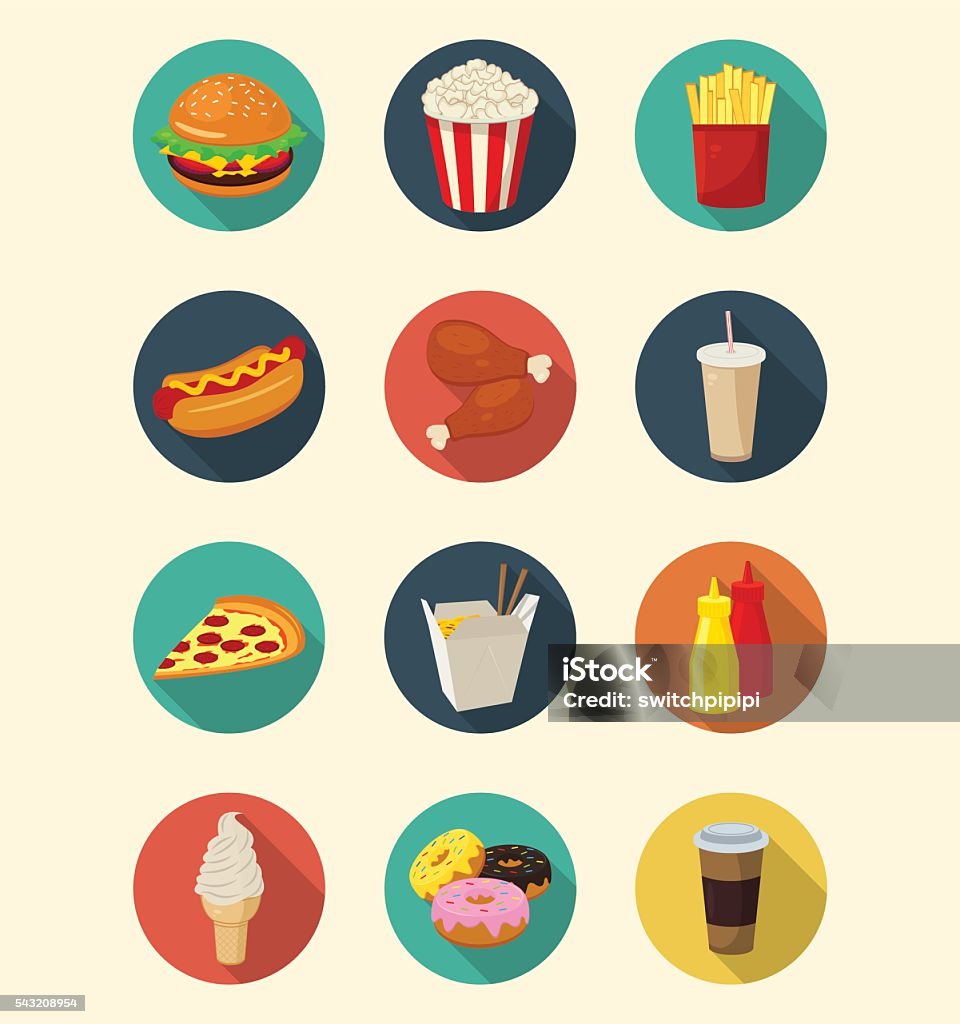 Fast food icons set modern flat design. Healthy eating concept. Fast food icons set modern flat design. Healthy eating concept. Vector illustration Application Form stock vector