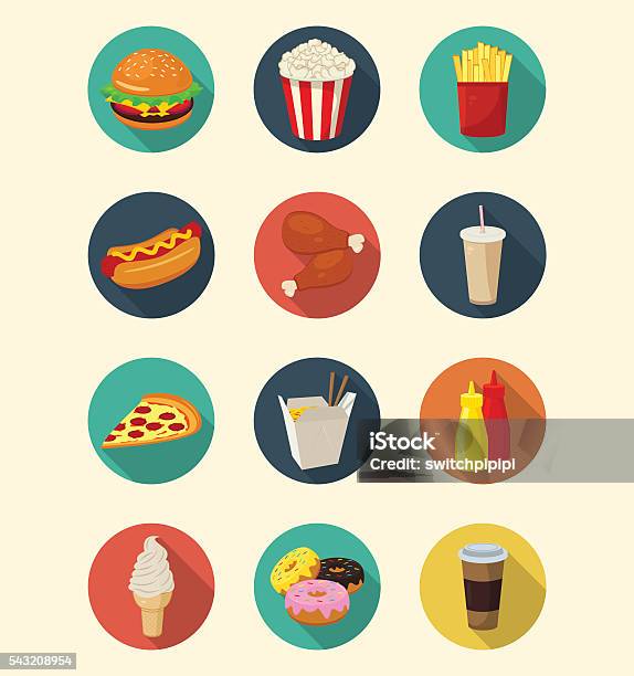 Fast Food Icons Set Modern Flat Design Healthy Eating Concept Stock Illustration - Download Image Now