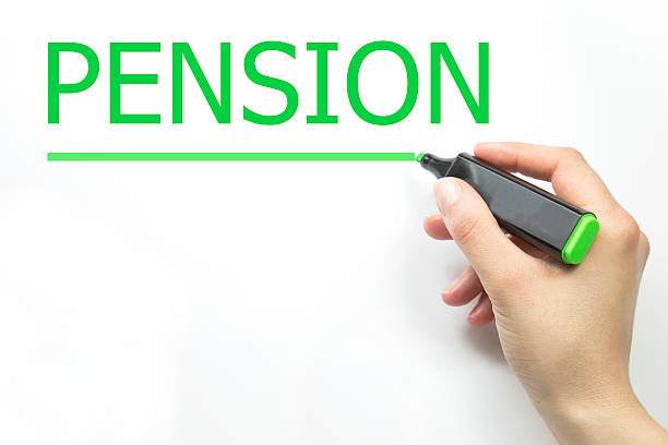istock Hand writing pension with marker on transparent wipe board 543212378
