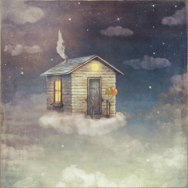 istock Illustration  of a cartoon small house  in  dark  sky 543213252