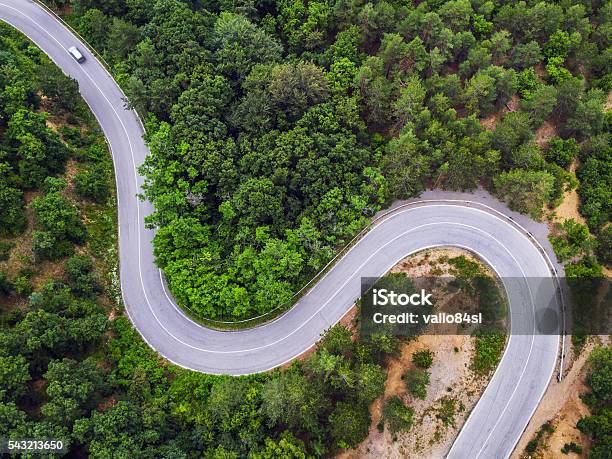 Aerial View Over Mountain Road Stock Photo - Download Image Now - Aerial View, Curve, Road