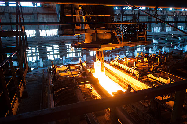 압연 공장의 생산 공정 - glowing metal industry iron industry 뉴스 사진 이미지