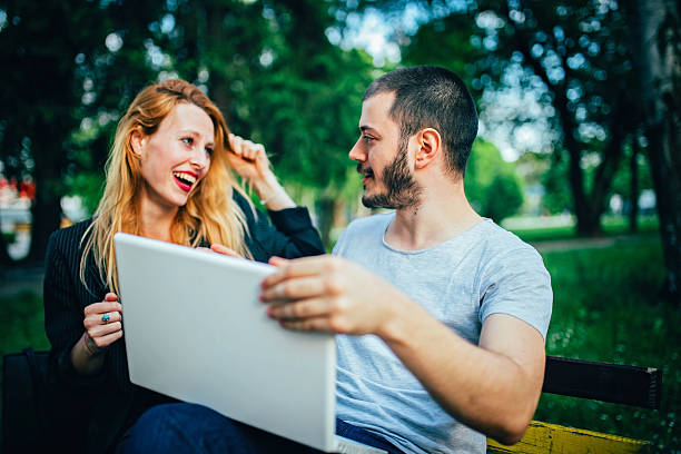istock Happy couple working together on lap top 543216080
