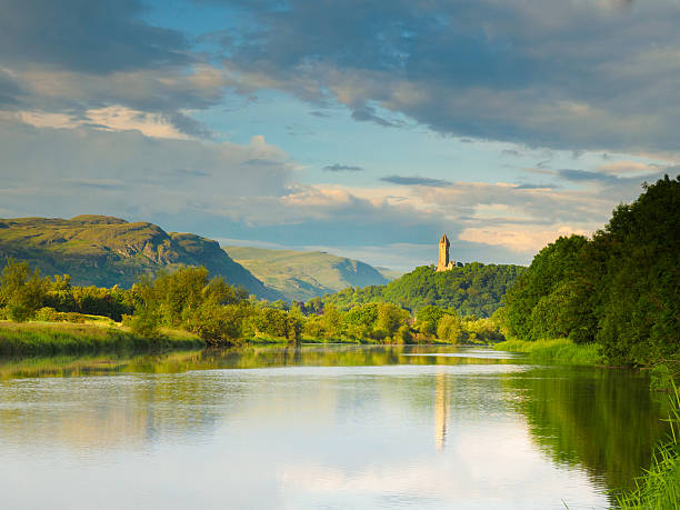 River Forth, Stirling looking towards the Wallace's Monument. stock photo