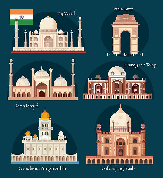 ilustrações de stock, clip art, desenhos animados e ícones de a índia símbolos - delhi india islam jama masjid